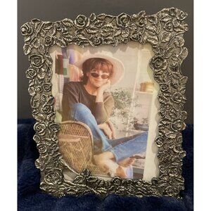 Vintage Pewter Picture‎ Frame Roses Floral 3D Victorian Romantic Cottage 8” X 6”